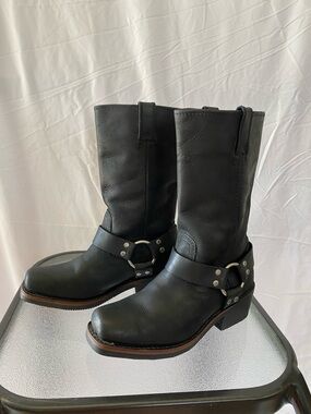 Harley-Davidson Black Embossed Leather Motorcycle Boots